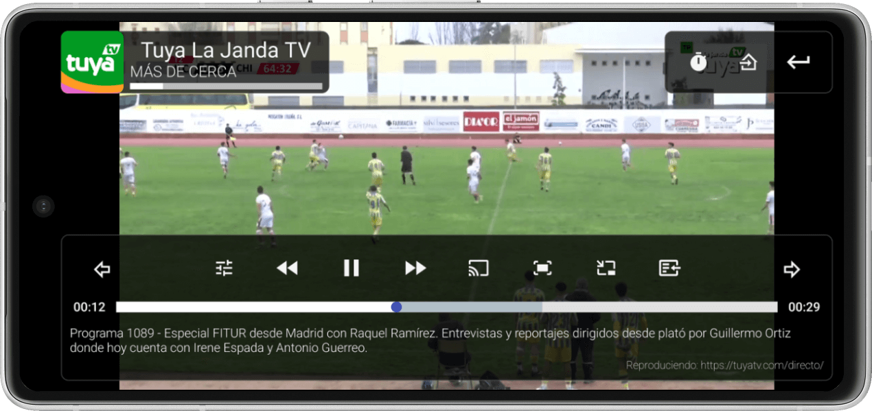 TDTChannels Player en Android mostrando la funcionalidad del Zapping y volver al canal anterior