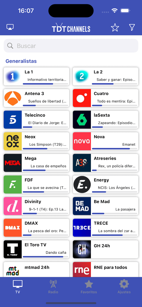 App TDTChannels en iOS en pestaña TV
